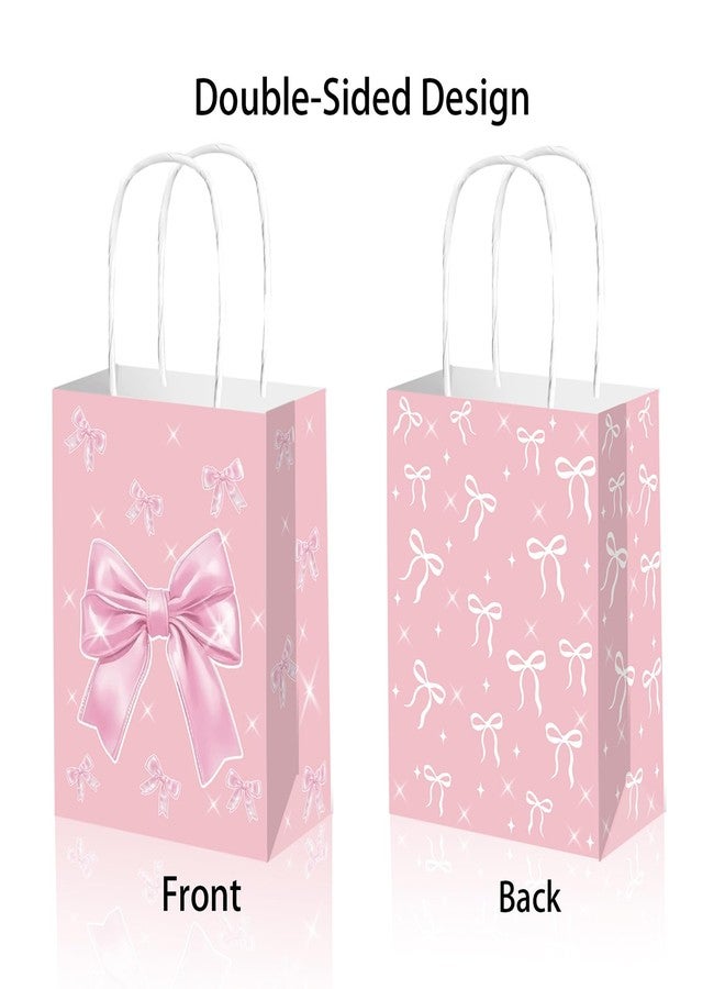 Qpout 12 PCS Bow Gift Bags Bulk, Small Pink Gift Bag, Coquette Goodie Bag, Pink Bow Party Favor Bags Paper Treat Candy Snack Bag for Girls Birthday Baby Shower Wedding - Image 2